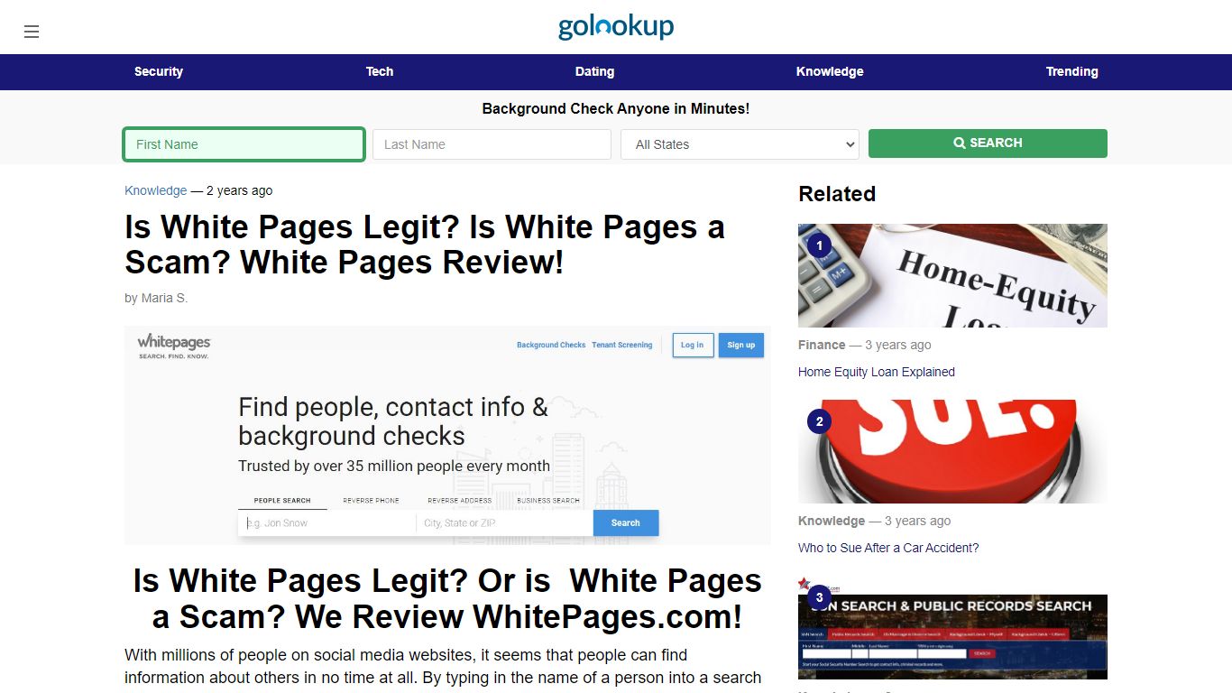 Is White Pages Legit? Is White Pages a Scam? White Pages Review! - GoLookUp